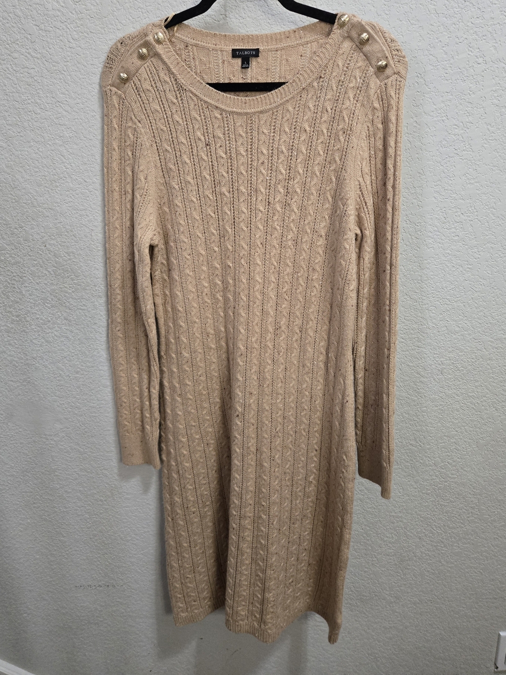 Talbots Women's Cream Cable-Knit Button-Shoulder Sweater Dress
